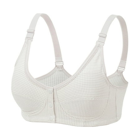 Grey Plaid Printing Front Button Nursing Bra Seamless Lace Underwear Breastfeeding Maternity Brassiere Breathable Underwear- Size 95B