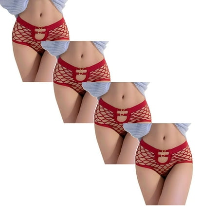 

Womens Underwear Brief Mid Waist Figure Net Design Hollow High Elasticity Lingerie Panties4PC