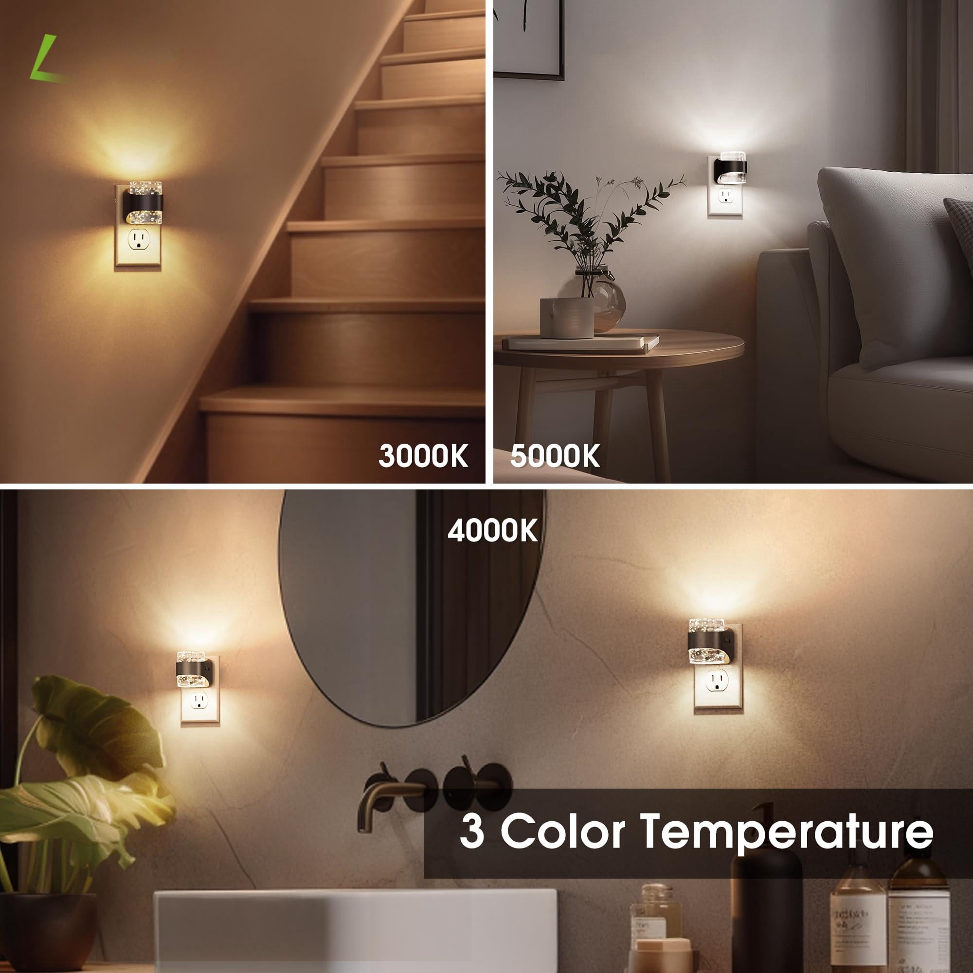 Night Light  Bubble Lights Plug Into Wall 2 Pack 3000k/4000k/5000k Adjustable Color Temperature Dimmable Nightlights With Dusk To Dawn Sensor For Rooms Bathroom Hallway