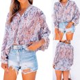 thumbnail image 2 of Jersey estampado para mujer con cuello en V y un solo pecho, manga larga, informal, para mujer Pompotops  gfhjh5018, 2 of 9