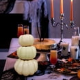 thumbnail image 4 of Artificial White Pumpkin Tower Decor, 3 Tier Stacked Faux Pumpkin Statue, 7.48 Inch Farmhouse Fall Decoration with Realistic Stem, Rustic Table Centerpiece for Home Porch Mantel, 4 of 5