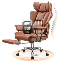 COOLHUT Big and Tall Office Chair 500LBS Wide Seat Ergonomic Computer Desk Chair, PU Leather Executive Office Chair with Footrest, Adjustable Task Chair Lumbar Back Support 8 Hour, Brown