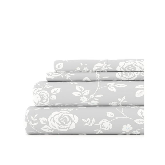 Ultra Soft & Breathable Wrinkle Free Bed Sheets Set - Light Gray Farmhouse Rose for Twin Size Bedding by Comfort Canopy