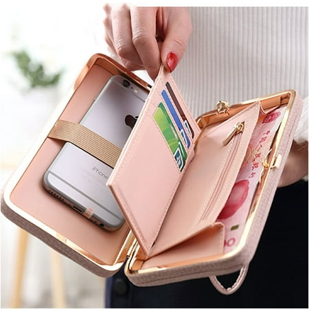 Dual Zip Wallet Organizer - Women Bowknot Wallet PU Leather Purse Card Holder Organizer with Zip Ladies Wallet