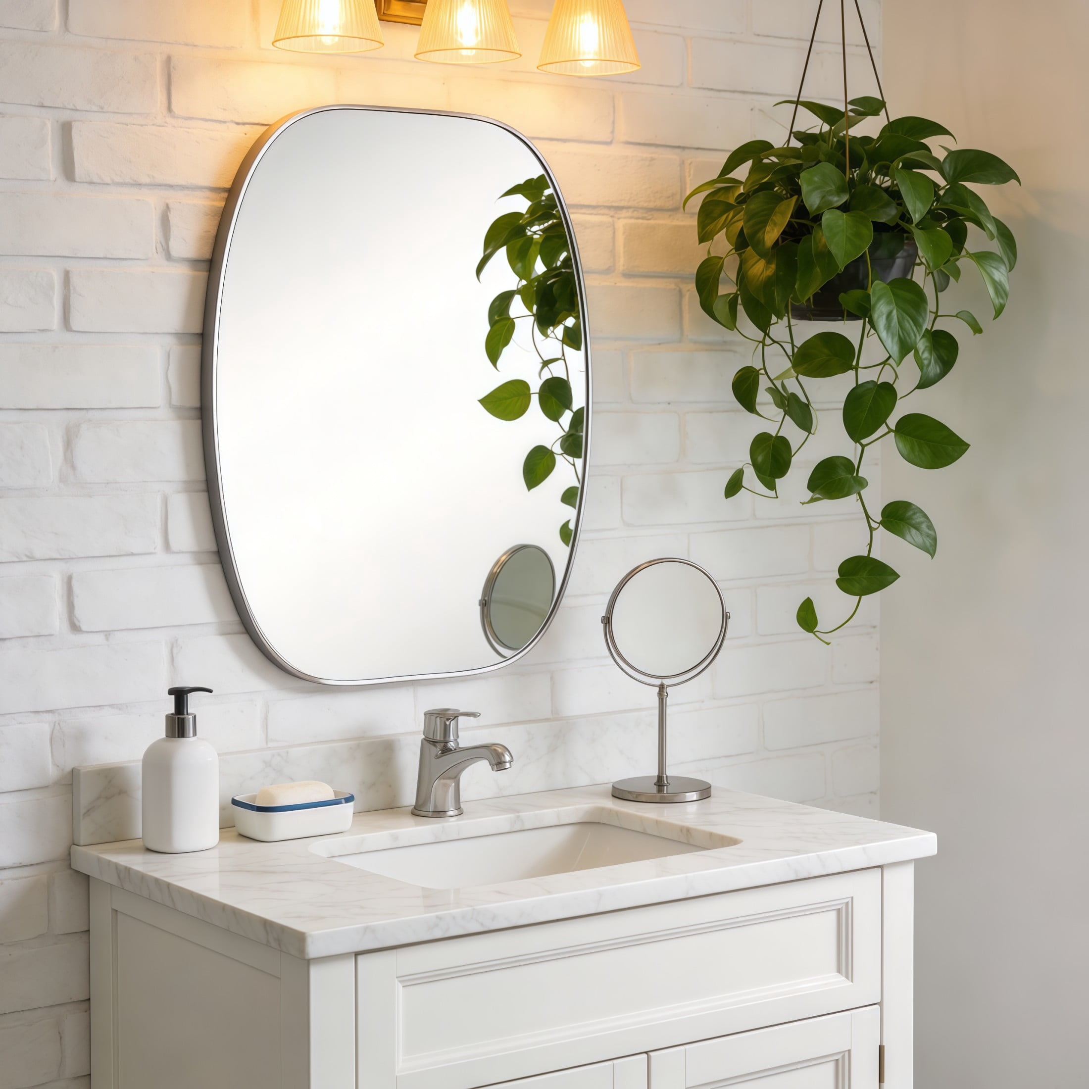 Noble House 30"x40" Unique Metal Framed Oval Wall Mirror, Modern Oblong Vanity Mirror for Bathroom & Entryway, Silver