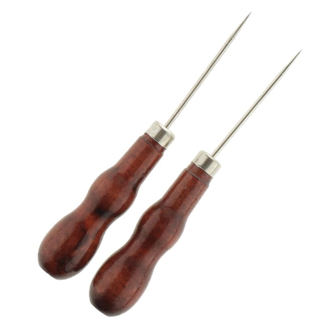 2pcs sewing awl with wooden handle hand sewing needle leather needle