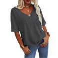 thumbnail image 4 of Women's Short Sleeve T-shirt Women'S 3/4 Sleeve Shirts V Neck Loose Fitting Tops Casual Solid Color Tshirts Trendy Basic Tunic Summer Ladies Tops,Gray Women's Short sleeve T-shirt XL, 4 of 7