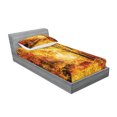 thumbnail image 2 of Ambesonne Nature Fitted Sheet & Pillow Sham Set, Autumn in Relax Forest, Twin, Orange Brown, 2 of 2