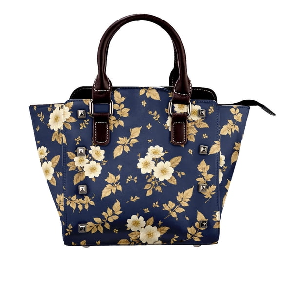 Tropical Bloom Clash Rivet Handbag Small PU Leather Studded Satchel Crossbody bag for Women