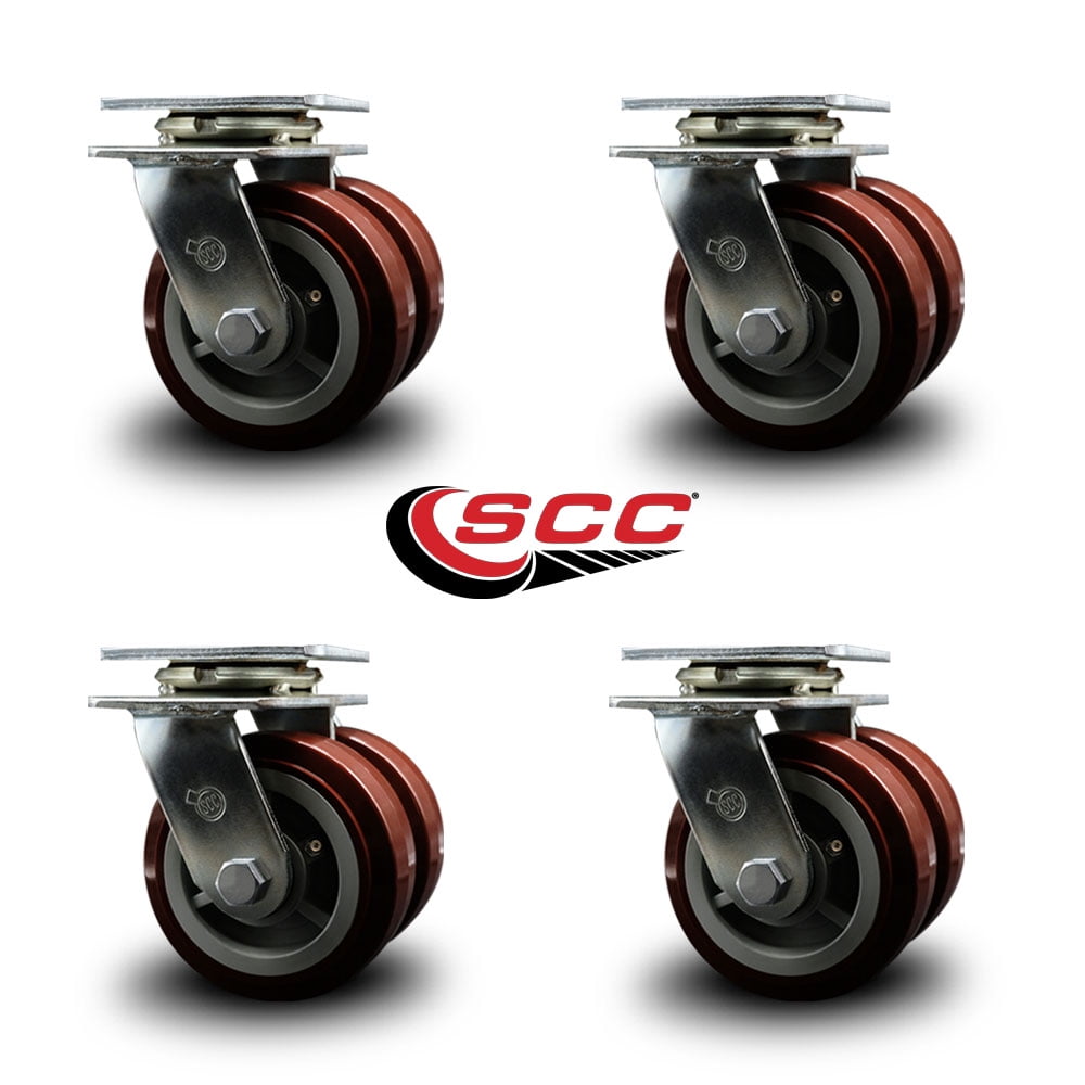 5 Inch Dual Polyurethane Wheels Swivel Caster Set with Roller Bearing SCC