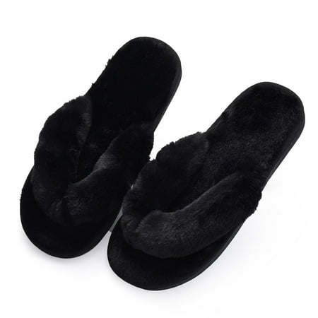

Hesroicy Women s Anti-Skid Fluffy Faux Bunny Fur Flip Flop Slippers for Autumn and Winter