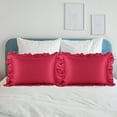 thumbnail image 3 of PiccoCasa Satin Pillowcase Ruffled Pillow Shams Set of 2, King Burgundy, 3 of 8