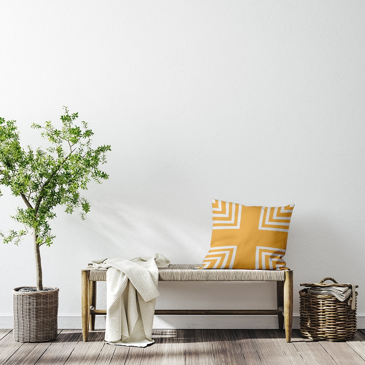 Simply Daisy 20-inch Square Corner Stripes Polyester Indoor Pillow, Egg Yolk Yellow Qty 1