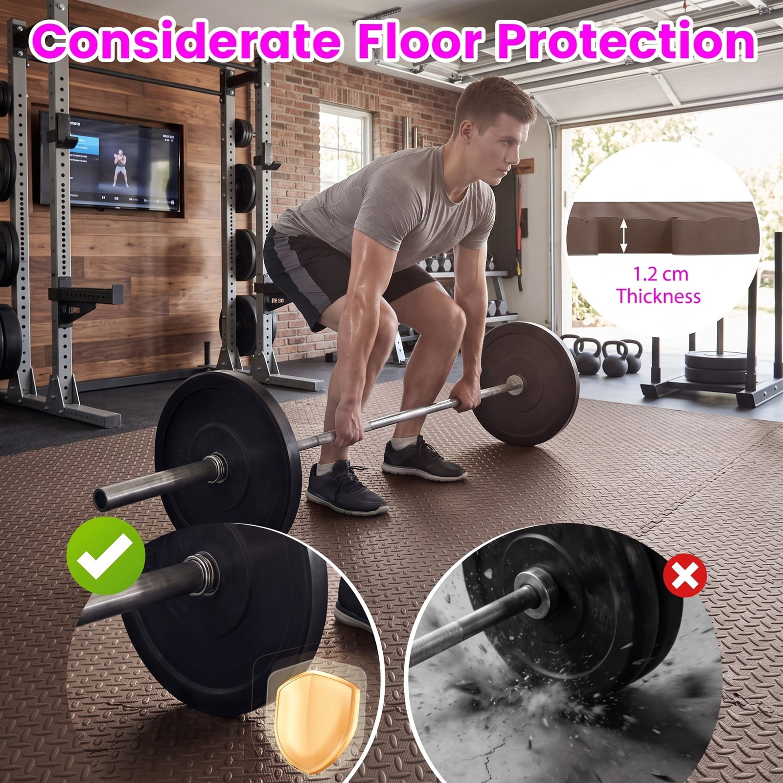 Airfind 24 Tiles Puzzle Exercise Floor Mat with Interlocking EVA Foam and Non-Slip Texture for Home Gym Equipment Protection, Brown