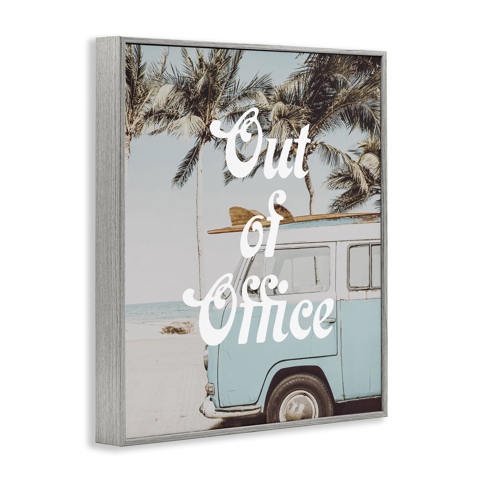 Stupell Industries Retro Out Of Office Beach Gray Framed Giclee Art, design by Lil' Rue