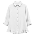 thumbnail image 4 of cocolona Womens Summer Tops Lapel Ruffle 3/4 Sleeve Button Shirts Dressy Casual Solid Color Blouses, 4 of 4