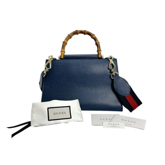 Pre-Owned GUCCI Handbag Bamboo Leather 2way 470271 Blue (Good)