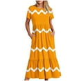 thumbnail image 2 of Wycnly Summer Dresses for Women Wedding Guest Dresses for Women Loose Flowy Pleated Ruffle Swing Tunic Maxi Dress with Pocket Womens Trendy Striped Print Round Neck Short Sleeve Long Sundresses, 2 of 6