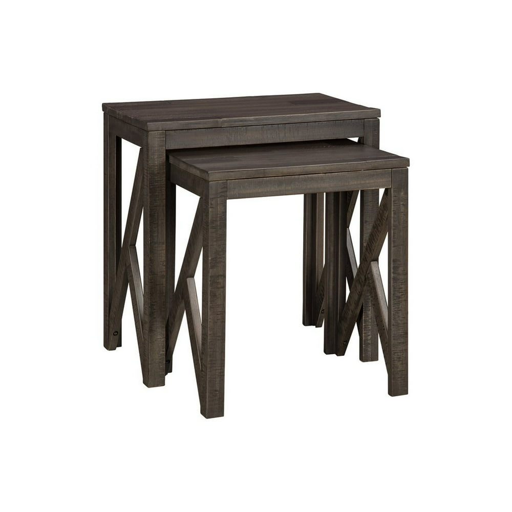 Farmhouse Nesting Accent Table with Wooden Geometric Base, Set of 2