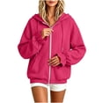 thumbnail image 4 of KTFgvq Women's Zip Up Hoodie Jacket, Oversized Casual Sweatshirt, Drop Shoulder Full Zip Top for Vacation Work Leisure, Hot Pink L, 4 of 6