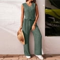 thumbnail image 5 of CIENVNSTG 2 Piece Sets for Women Dressy Summer Korean Fashion Button V Neck Crop Vest Blazer Wide Leg Pants Suit Linen Cotton Matching Work Office Outfits Green L, 5 of 5
