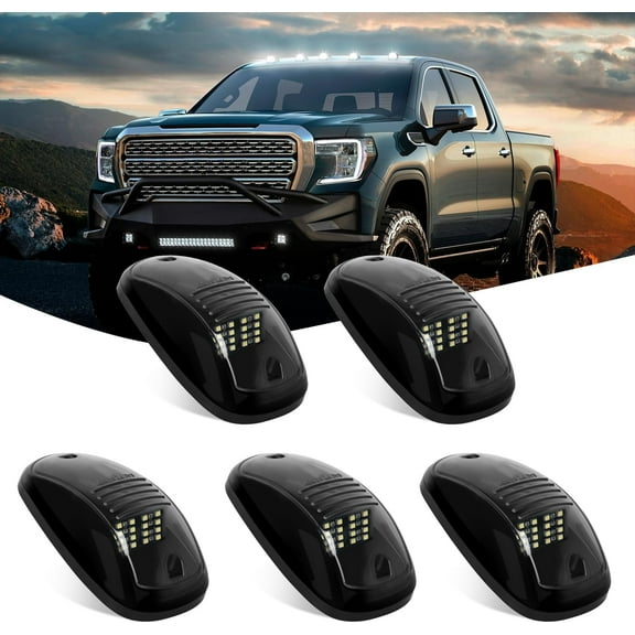 Nilight Cab Roof Marker Light 5 Pcs 16 Led Smoked Lens White Top Clearance Light Kit Waterproof Surface Mount for Ford Dodge Ram SUV POV Pickup Trucks