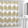 thumbnail image 4 of Light Brown and White Stripes Fabric Shower Curtain Sea Wave Washable Shower Curtains for Bathroom, Waterproof Bath Curtain with Hooks Home Decor 72x72in, 4 of 8