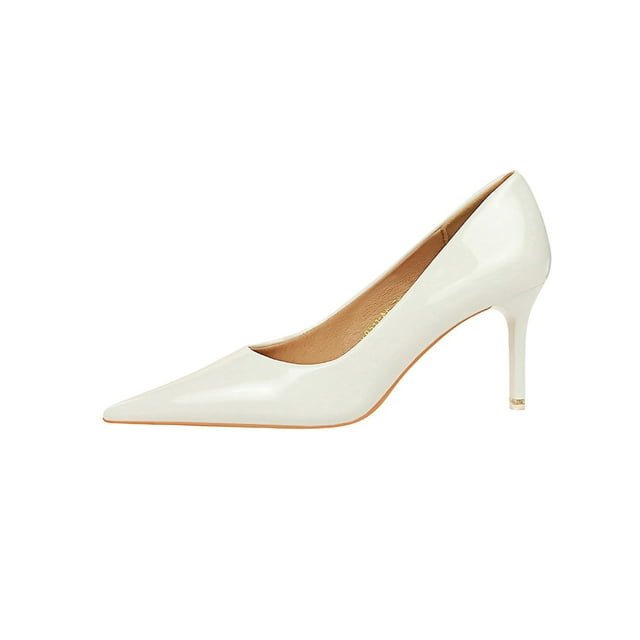 Daeful Escarpins pour Femmes à Enfiler Escarpin Formel Aguichant Antidérapant Chaussures Habillées Blanc 7,5 cm 9