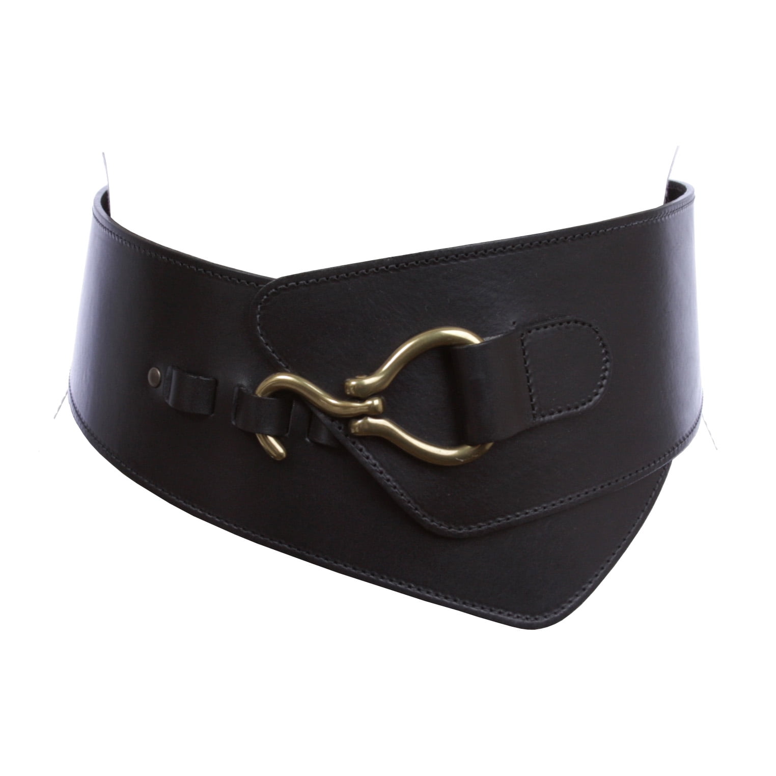 Women's 4" Wide High Waist Elastic Stretchy Italian leather Hook buckle