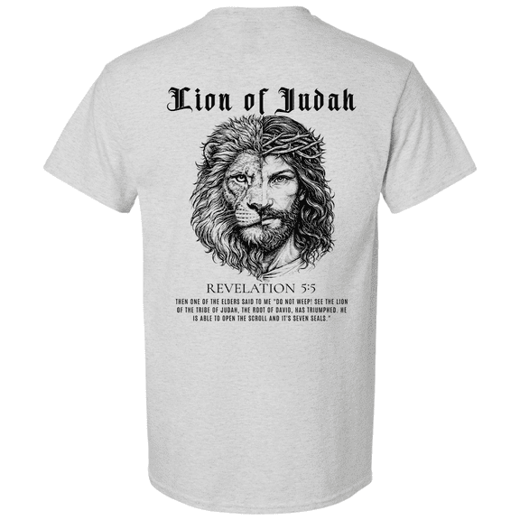 Trenz Shirt Company Men's Lion of Judah Christian T-Shirt Sand Revelation 5:5 Jesus Lion & Lamb Bible Verse Graphic Tee-Ash-4X-Large