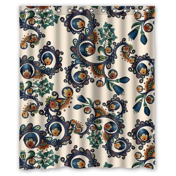 HelloDecor Floral Shower Curtain Polyester Fabric Bathroom Decorative Curtain Size 60x72 Inches