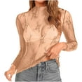 thumbnail image 5 of Penkiiy Mujer malla superior cuello de manga larga Slim Fit ver a través de blusas de camisa tops, 5 of 5