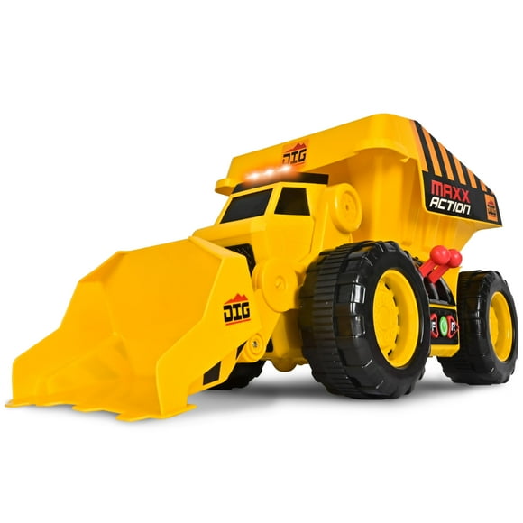 Maxx Action 2-N-1 Dig Rig Dump Truck and Front End Loader with Lights, Sounds and Motorized Drive with Joystick