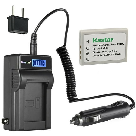 Kastar 1-Pack Li-80B Battery and LCD AC Charger Compatible with PROSIO Slim Neo Xc534, Slim Neo Xi, REVUE DC5 super slim, DC50 slim, DC55 slim, DC6, DC6 super slim, DC65 slim Digital Cameras