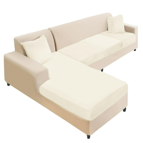 Juego de fundas de sofá NAISI Velvet en forma de L de 4 piezas, color crema