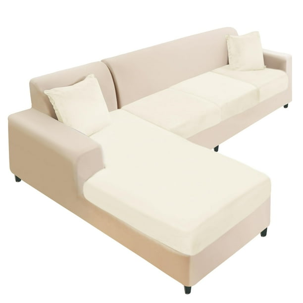 Juego de fundas de sofá NAISI Velvet en forma de L de 4 piezas, color crema