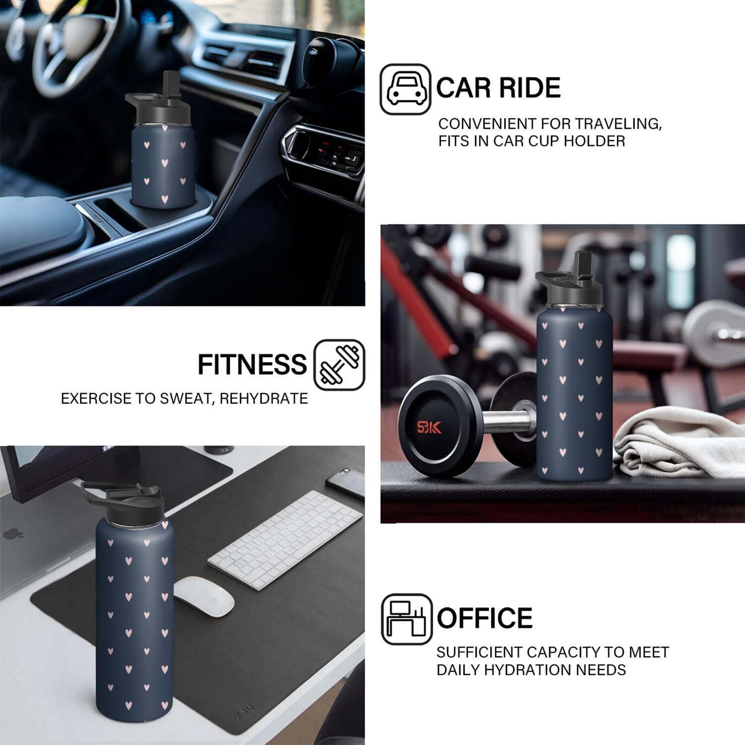 Modern 18 oz Insulated Stainless Steel Water Bottle with Straw & Cleaning Brush , Leakproof, BPA-Free, 304 Stainless Steel, Wide Mouth, Travel Mug for Car, Gym, Office