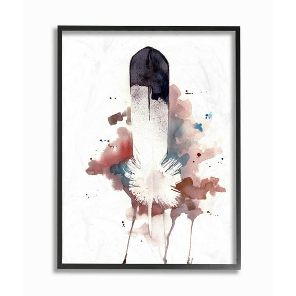 Stupell Industries Bird Feather Abstract Watercolor Painting Black Framed Art Print Wall Art, 16x20, by Sean Parnell
