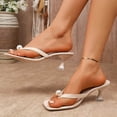 thumbnail image 3 of Rokment Pearl Kitten Heels Dress Slip on Sandals for Women Ladies Fashion Sexy Stiletto High Heeled Flip Flops Summer Square Toe Thongs Slides Bride Wedding White Size 8, 3 of 7