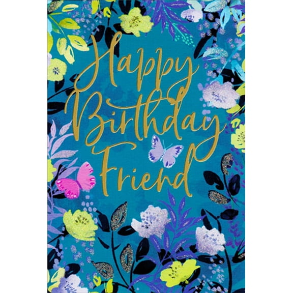 Pictura Wildflower Border : 2 Small Butterflies Birthday Card for Friend
