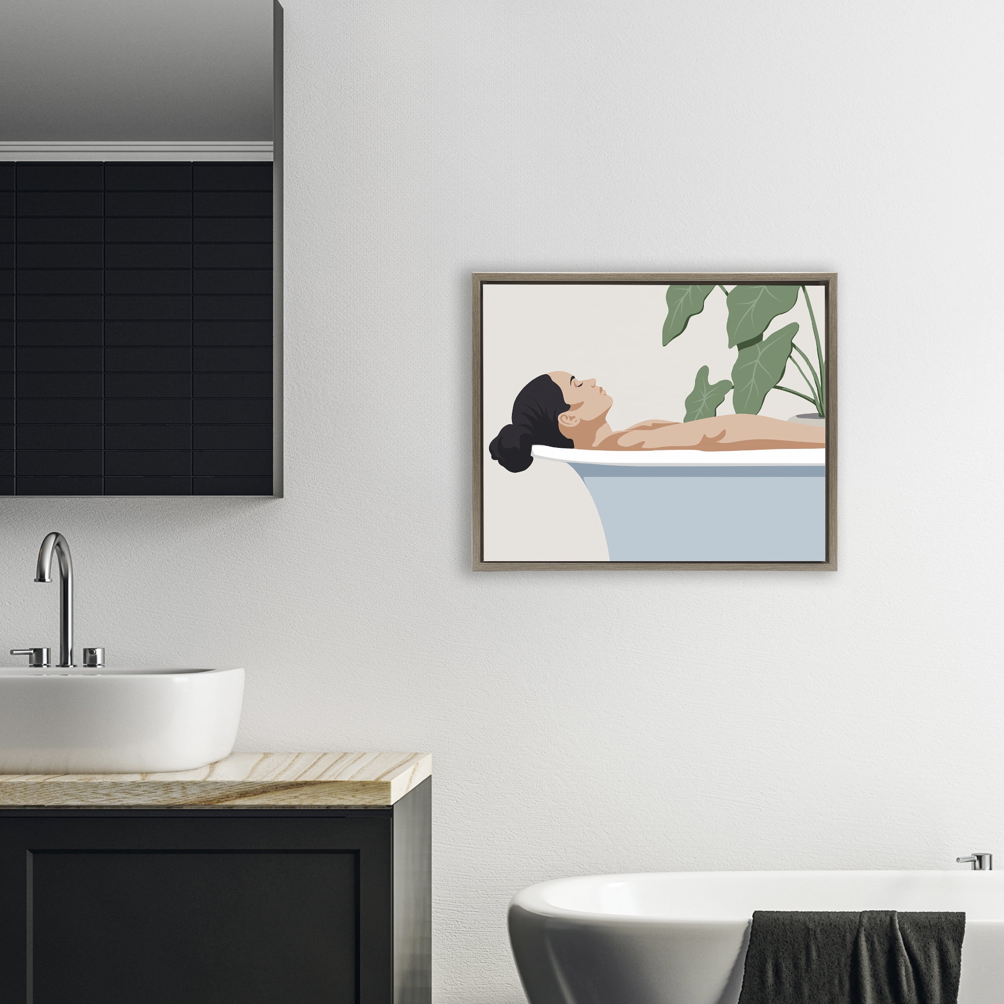 Stupell Industries Tub Relaxation Woman Brown Framed Floater Canvas Wall Art, design by Marcus Prime