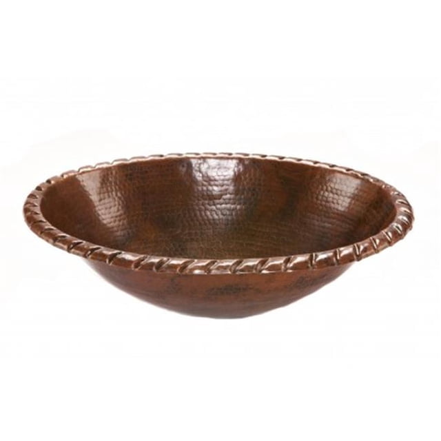 Premier Copper Products LO19RRDB 19 in. Oval Roped Rim Self Rimming Hammered Copper Sink