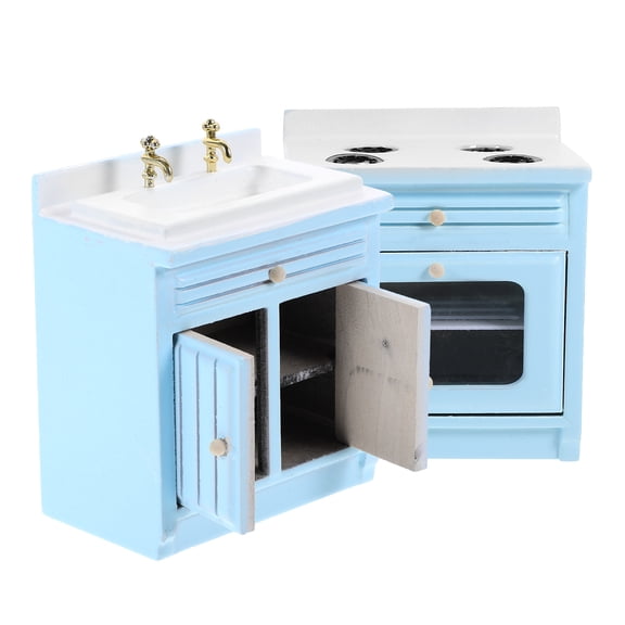 Pretyzoom 2 Pieces of Tiny House Wood Stove Dollhouse Sink Model Realistic Reproduction for Photography Prop