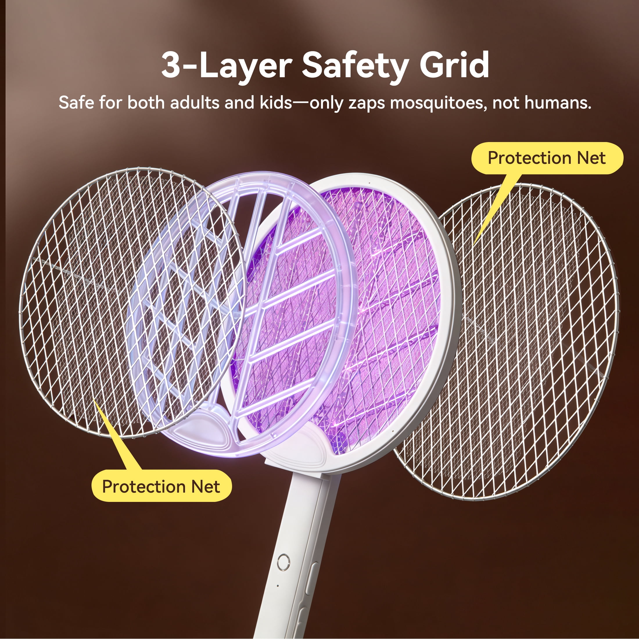 FIIOEOY 2 Pack Electric Fly Swatter 3500V Bug Zapper Racket Dual Modes Mosquito Killer with Purple Mosquito Light Rechargeable for Indoor Home Office Backyard Patio Camping