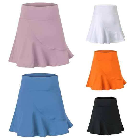 Graflsoa High-Waist Women's Quick-Dry Sport Skirt with Built-in Shorts, Side Pockets, and Stretchy Fabric for Yoga, Gym, and Outdoor Activities - White, 2XL