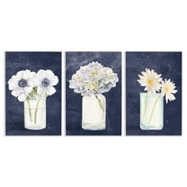 Stupell Industries Navy Blue Flower Bouquets Botanical & Floral Painting Unframed Art Print Wall Art, 13 x 19, Set of 3