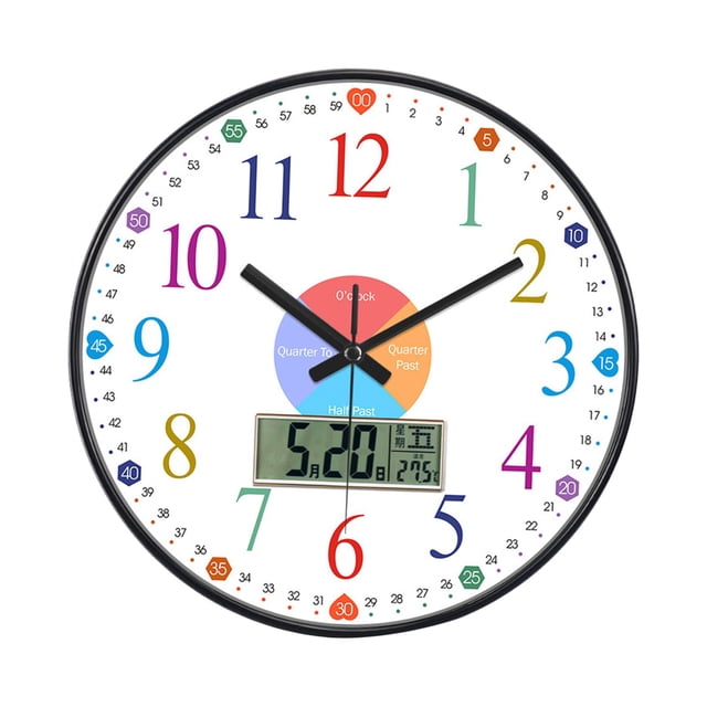 Reloj de pared infantil, silencioso y colorido, redondo, de 30 cm, para dormitorio o aula escolar. Estilo B