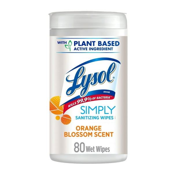 Lysol Simply Sanitizing Wipes, 80ct, Orange Blossom Scent, No Harsh