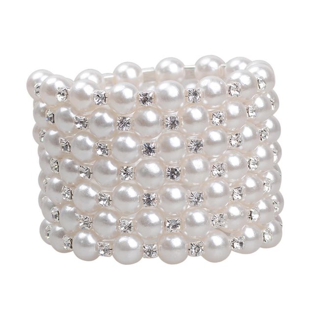 maskred Bracelet Étincelant en Strass de Perle pour les Femmes de Bal de Mariage Bijoux Éblouissants Blanc 7 Rangée 1Set