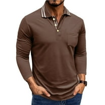 Homeyce Polo Shirts for Men Collar Long Sleeve Shirts Button Solid Color Polo Sweater Casual Lightweigt Fashion Work Golf T Shirt,Coffee L